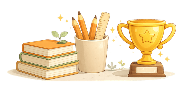 Books and trophy illustration